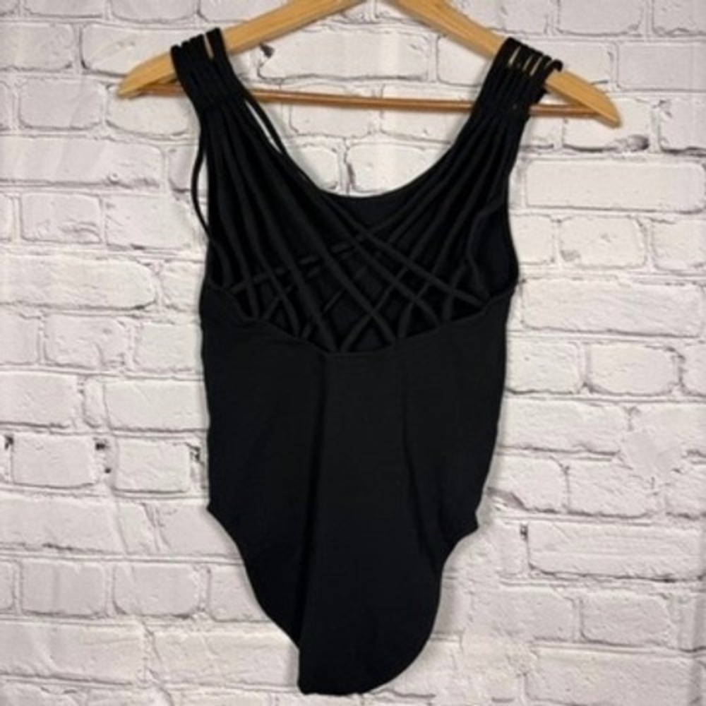 Express One Eleven Black Strappy Lattice Back Bodysuit XS Cotton Sleeveless